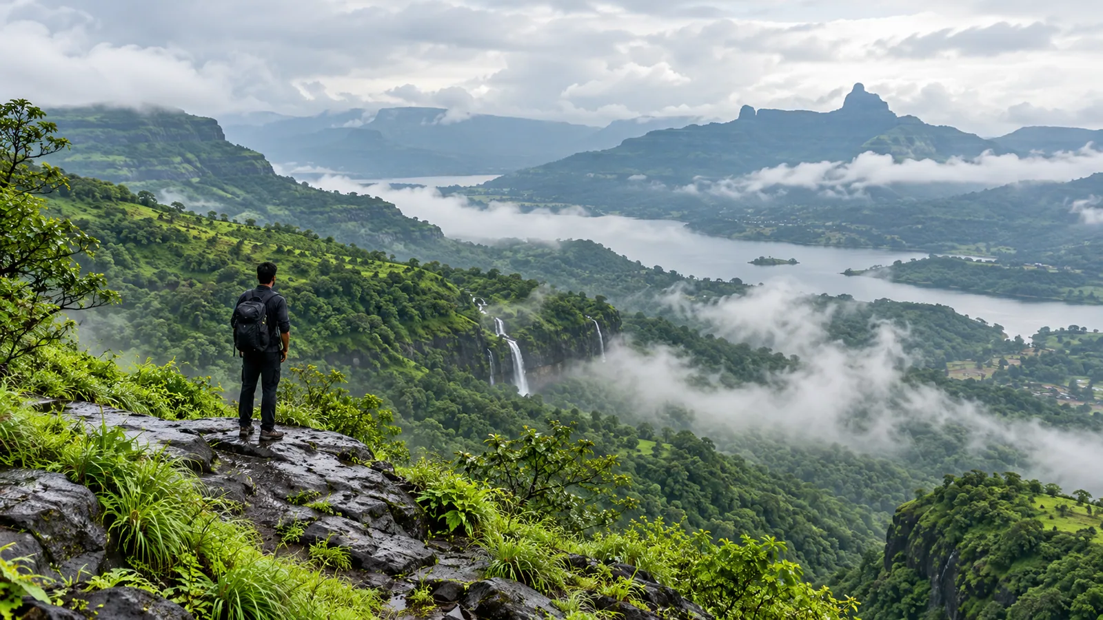 Misty green Sahyadri hills after monsoon rain