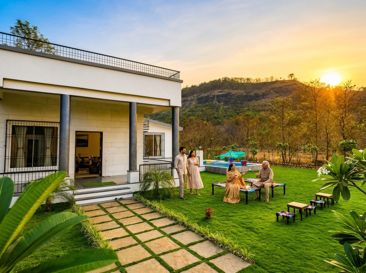 Farmhouse in Khopoli with Swimming Pool: Private Acreage, Lawns & Stays
