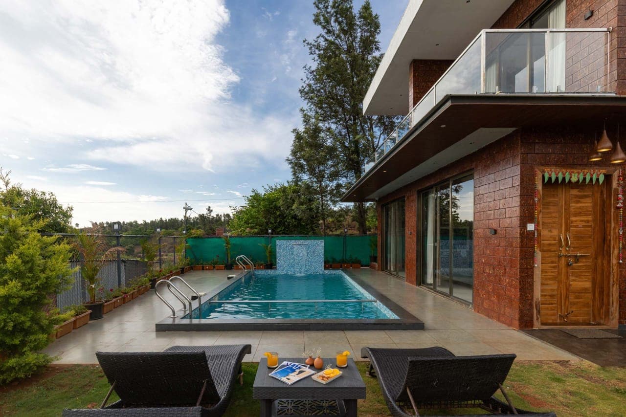 Terra Cotta Villa swimming pool and hill view in Panchgani